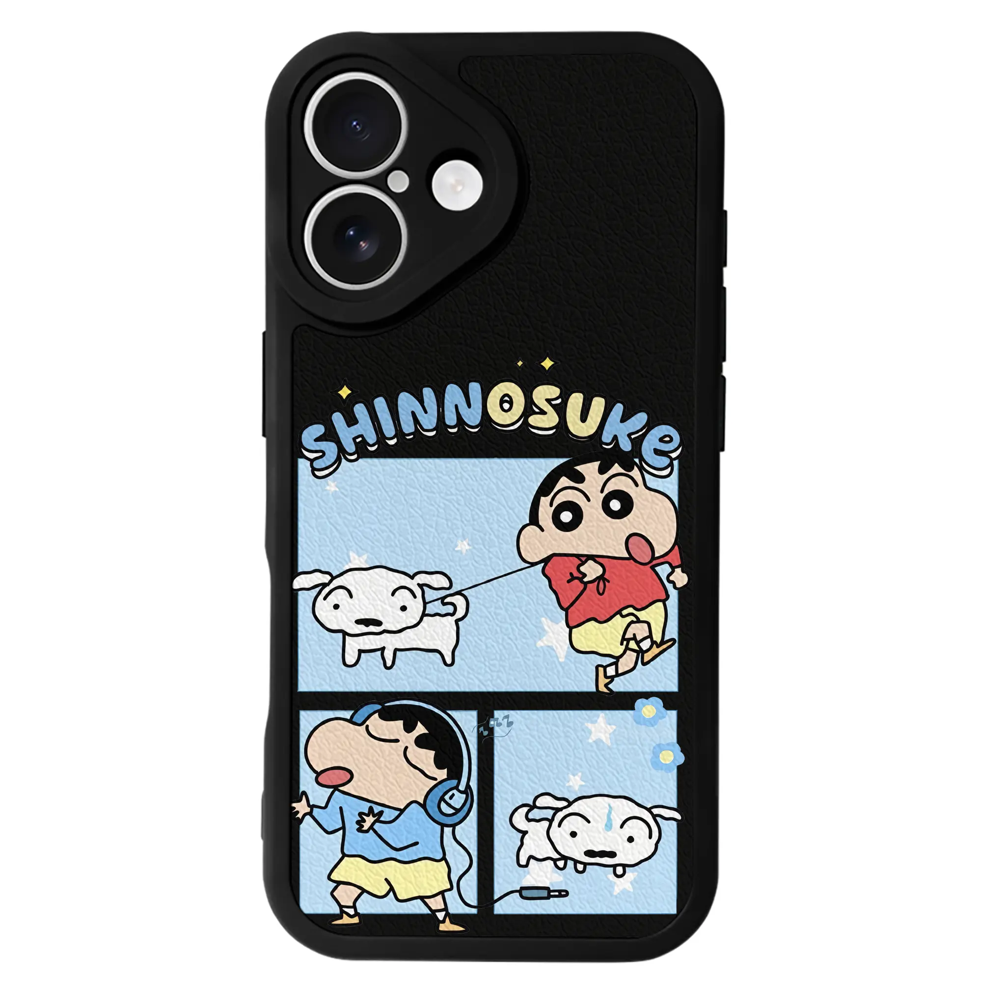 クレヨンしんちゃん グッズ 野原 しんのすけ - IPhone 16シリーズ対応 ・ シリコンスマホケース ・ レザー調 ・ 高精度フィット ・ 耐衝撃 ・ ワイヤレス充電対応 ・ 精密カット